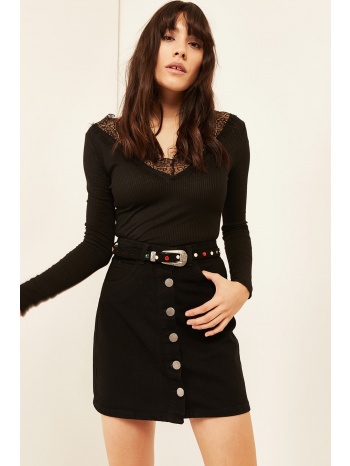 olalook women`s black buttoned pocket denim skirt σε προσφορά