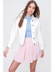 trend alaçatı stili women`s white crop denim jacket