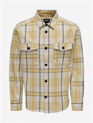 white and yellow men`s plaid shirt only & sons milo - men