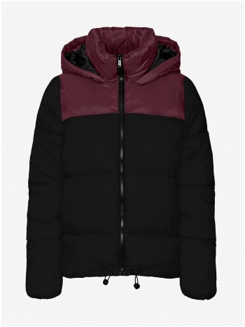 burgundy-black quilted winter hooded jacket noisy may ales σε προσφορά