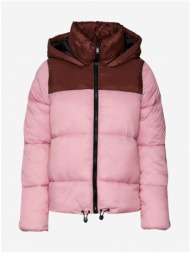 brown-pink quilted winter jacket with hood noisy may ales - women