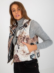 lady`s beige quilted vest with flowers