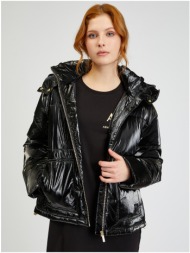 armani exchange black quilted glossy jacket with detachable hood armani exc - ladies