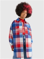 red and blue women`s plaid outerwear tommy jeans - women