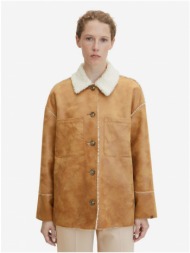 light brown women`s leatherette jacket with artificial fur tom tailor - women