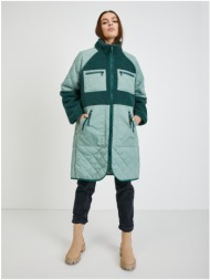 green women`s quilted lightweight coat with artificial fur tom tailor d - women