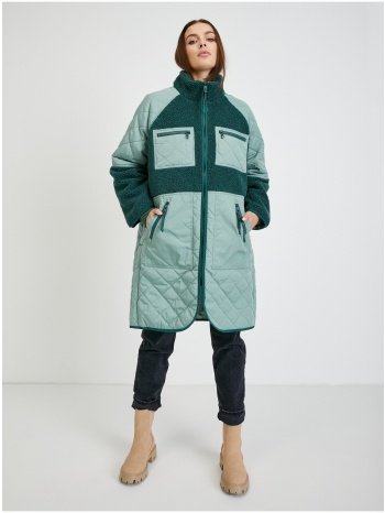 green women`s quilted lightweight coat with artificial fur σε προσφορά