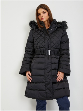 guess black down winter coat with detachable hood and fur σε προσφορά