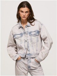 blue and white ladies oversize denim jacket pepe jeans turner rose - women