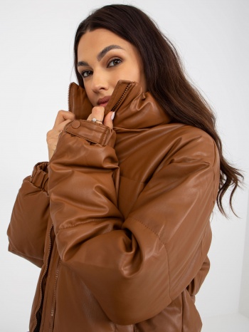 light brown down jacket made of artificial leather without σε προσφορά