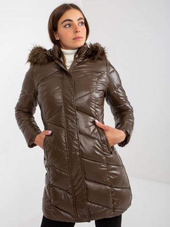 dark brown lacquered winter jacket with stitching σε προσφορά