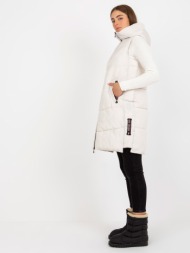 creamy long down vest with hood