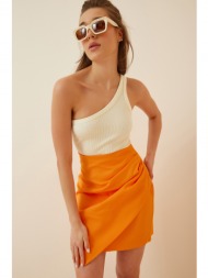happiness istanbul women`s orange draped knitted mini skirt