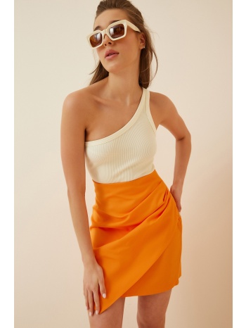happiness istanbul women`s orange draped knitted mini skirt σε προσφορά