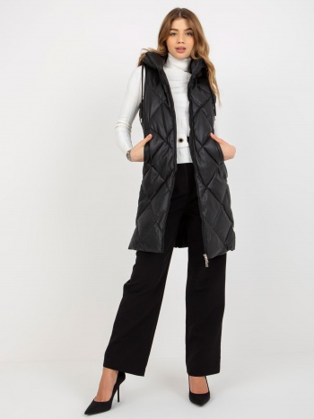 women`s long quilted vest - black σε προσφορά