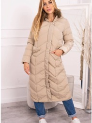 quilted winter jacket with hood beige