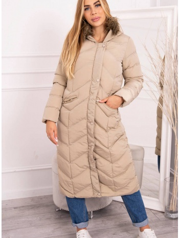 quilted winter jacket with hood beige σε προσφορά