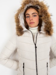 white quilted transition jacket with hood