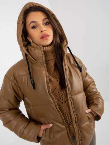 camel down jacket made of eco-leather with stitching σε προσφορά
