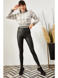 olalook women`s black high waist inner fleece matte faux leather leggings