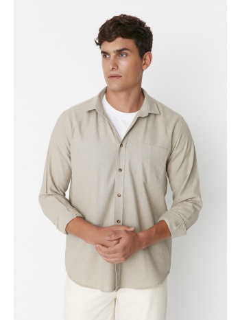 trendyol camel men`s single pocket regular shirt