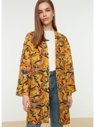trendyol yellow printed comfortable hijab kimono & kaftan