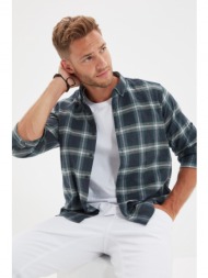 trendyol green men`s slim fit buttoned collar lumberjack plaid epaulet shirt