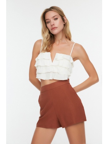 trendyol cinnamon linen textured shorts σε προσφορά