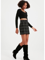 trendyol black tassel detailed tweed mini skirt