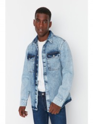 trendyol blue men`s regular fit denim jacket