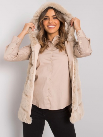 beige fur vest with hood foggia och bella σε προσφορά