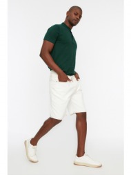 trendyol white men`s skinny fit tobacco stitched denim shorts & bermuda