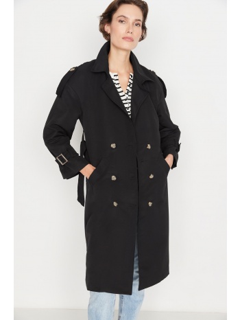 trendyol trench coat - black - double-breasted σε προσφορά