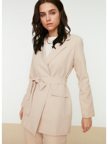 trendyol beige belted pocket detailed woven jacket σε προσφορά