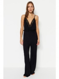 trendyol black lace detailed knitted jumpsuit