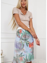 pleated skirt with floral motifs in blue