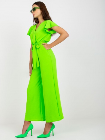 rue paris fluo green jumpsuit with wide legs and short σε προσφορά