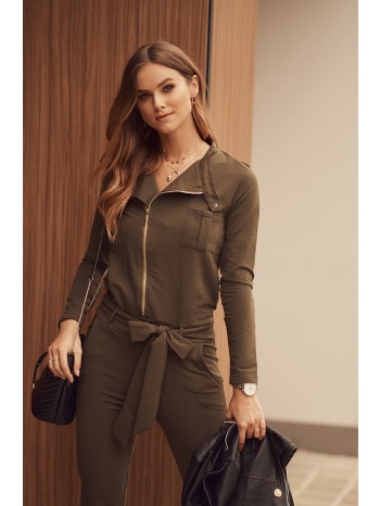 women`s overall with tie at the waist in khaki color σε προσφορά