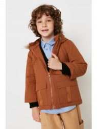 trendyol brown hooded boys coat