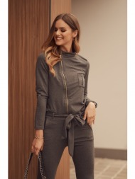 women`s jumpsuit with tie at waist dark grey