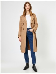 koton women`s brown belt detailed pocket trench coat