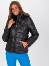 black quilted transition jacket with hood