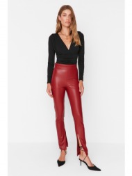 trendyol burgundy slit detailed faux leather leggings