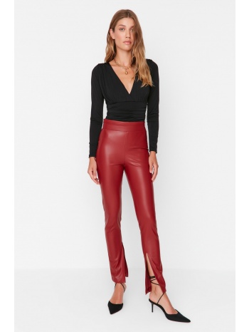 trendyol burgundy slit detailed faux leather leggings σε προσφορά