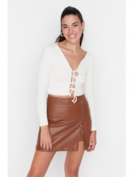 trendyol brown zipper short skirt