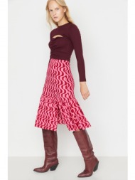 trendyol red ruffle printed knitted skirt