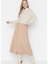 trendyol beige high waist knitted skirt