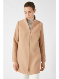 koton women`s brown zippered pocketed cachet coat
