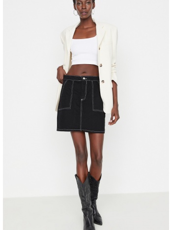 trendyol black contrast stitched mini denim skirt σε προσφορά