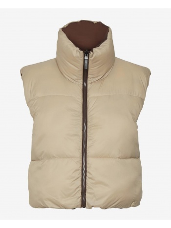 brown-beige quilted double-sided short vest noisy may ales σε προσφορά